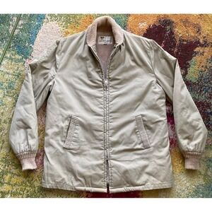 Vintage 60s Lakeland Ski Clicker Jacket Size 44 Long Sherpa Lined Full Zip Beige
